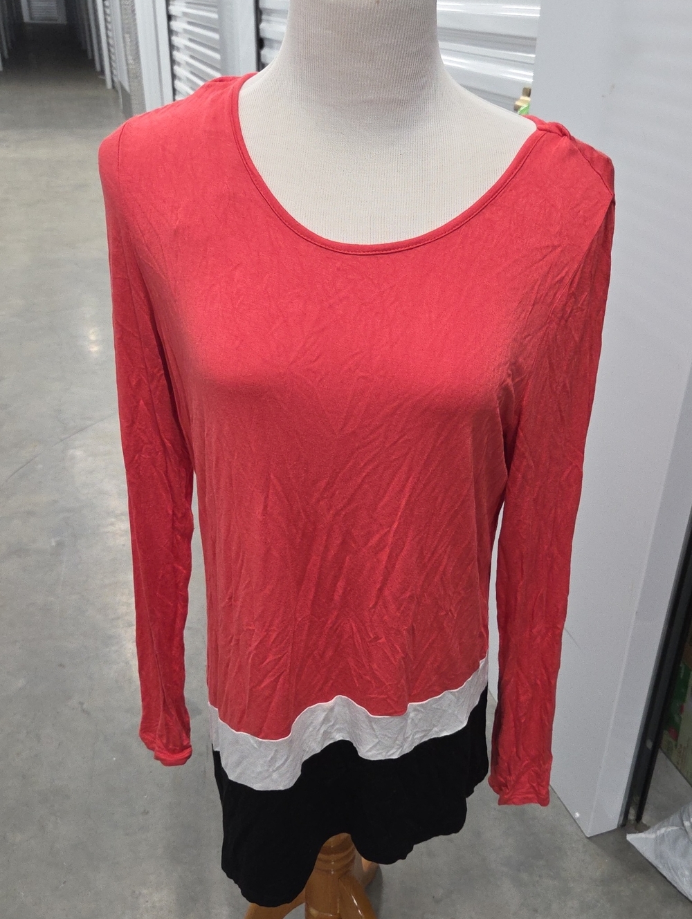 Sunday Colorblock Long-Sleeve Top in Coral, White & Black